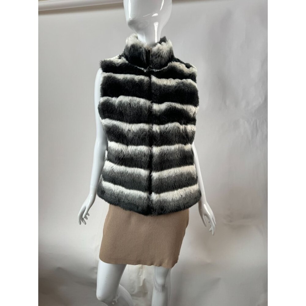 Annabelle New York Faux Fur Vest Black & White Striped Pattern Size Large